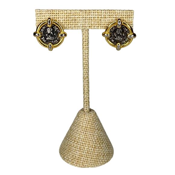 Coin Earrings Gold And Silver Tone Faux Nickel Coin Earrings - Picture 6 of 8